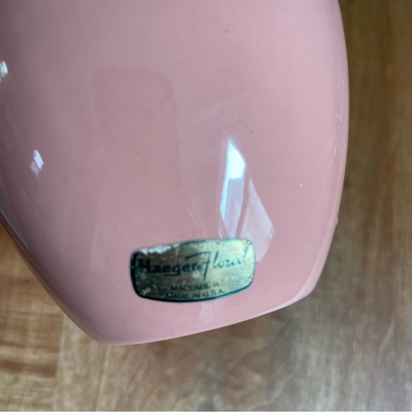 Vintage 90s Haeger Peach Ceramic 5.5" Vase Mauve Post-Modern Deco Sticker Glossy - Picture 3 of 6